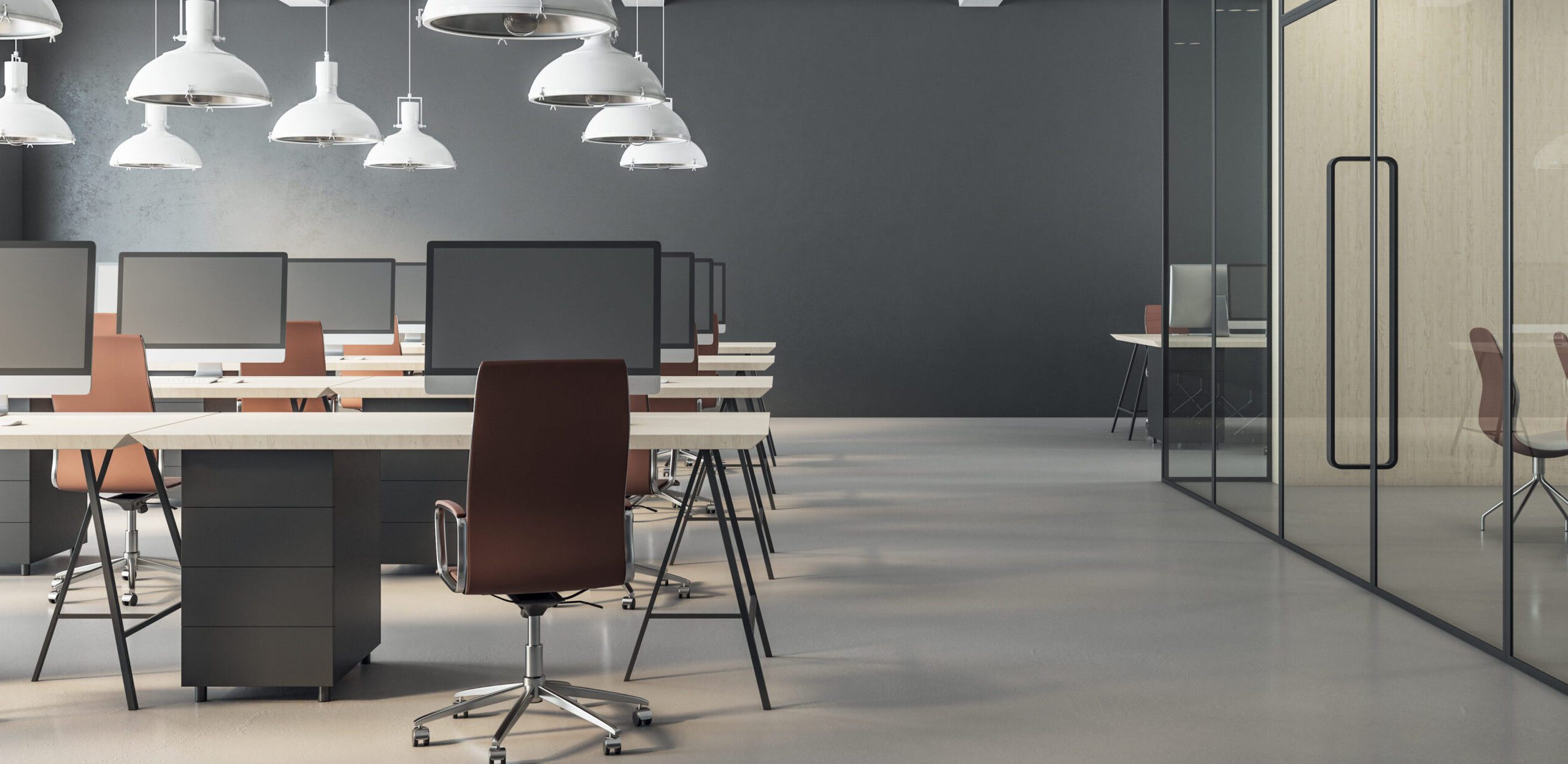 contemporary office space with tables chairs scaled e1721579834244