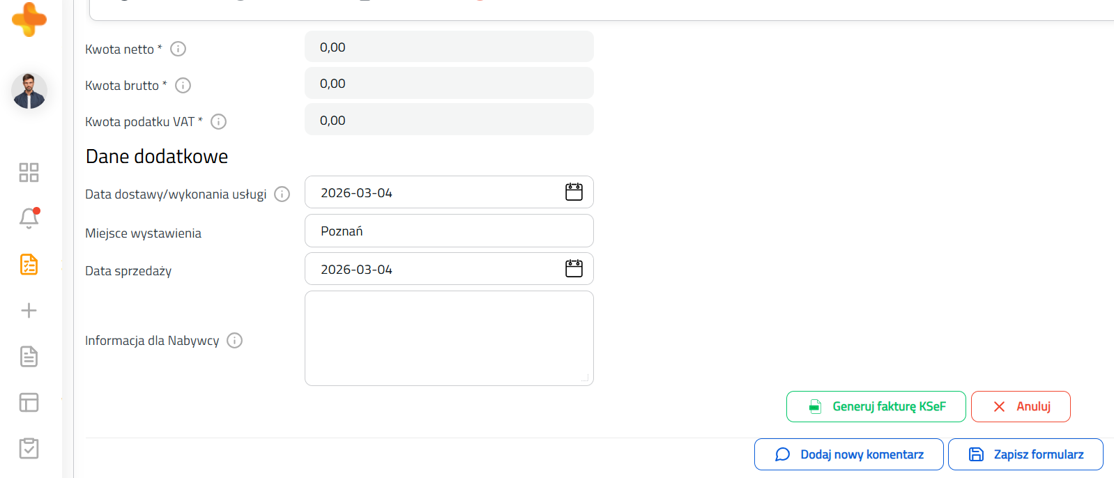Wystawienie faktury Wystawienie faktury
